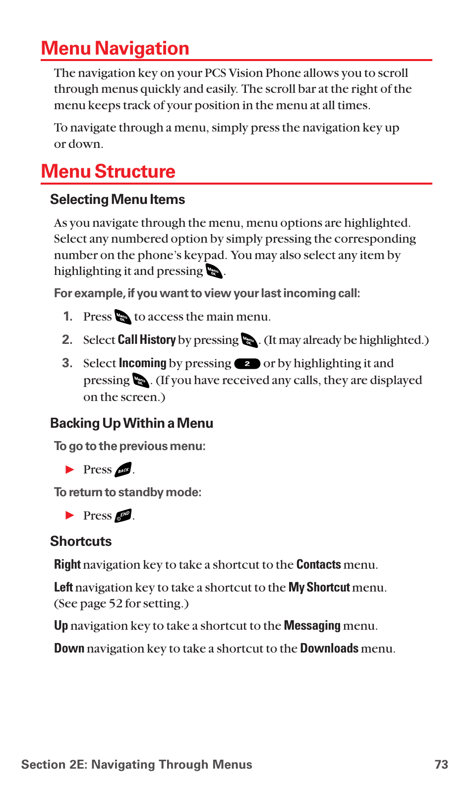 Menu navigation, Menu structure | Sanyo PCS VISION RL-4920 User Manual | Page 85 / 258