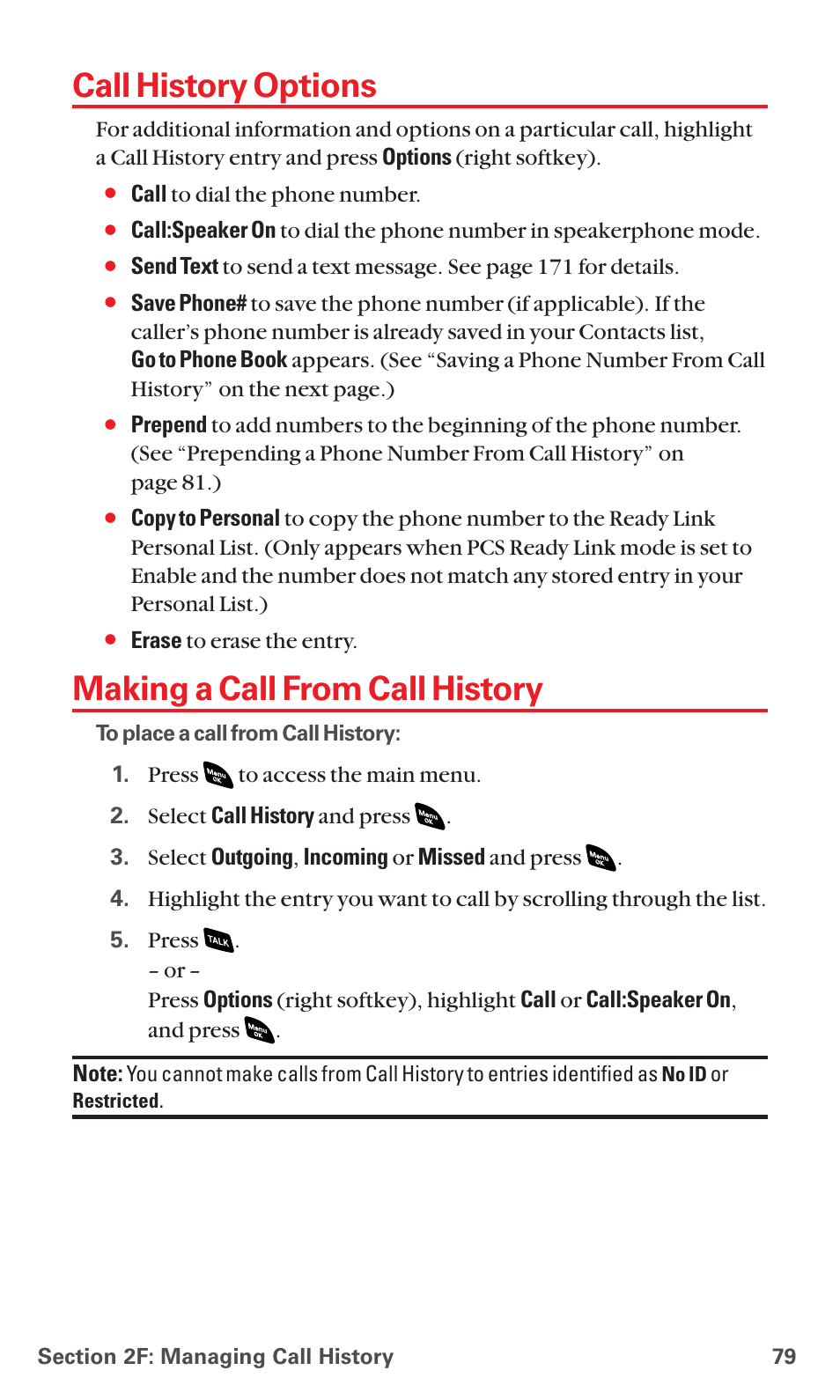 Call history options, Making a call from call history | Sanyo PCS VISION RL-4920 User Manual | Page 91 / 258