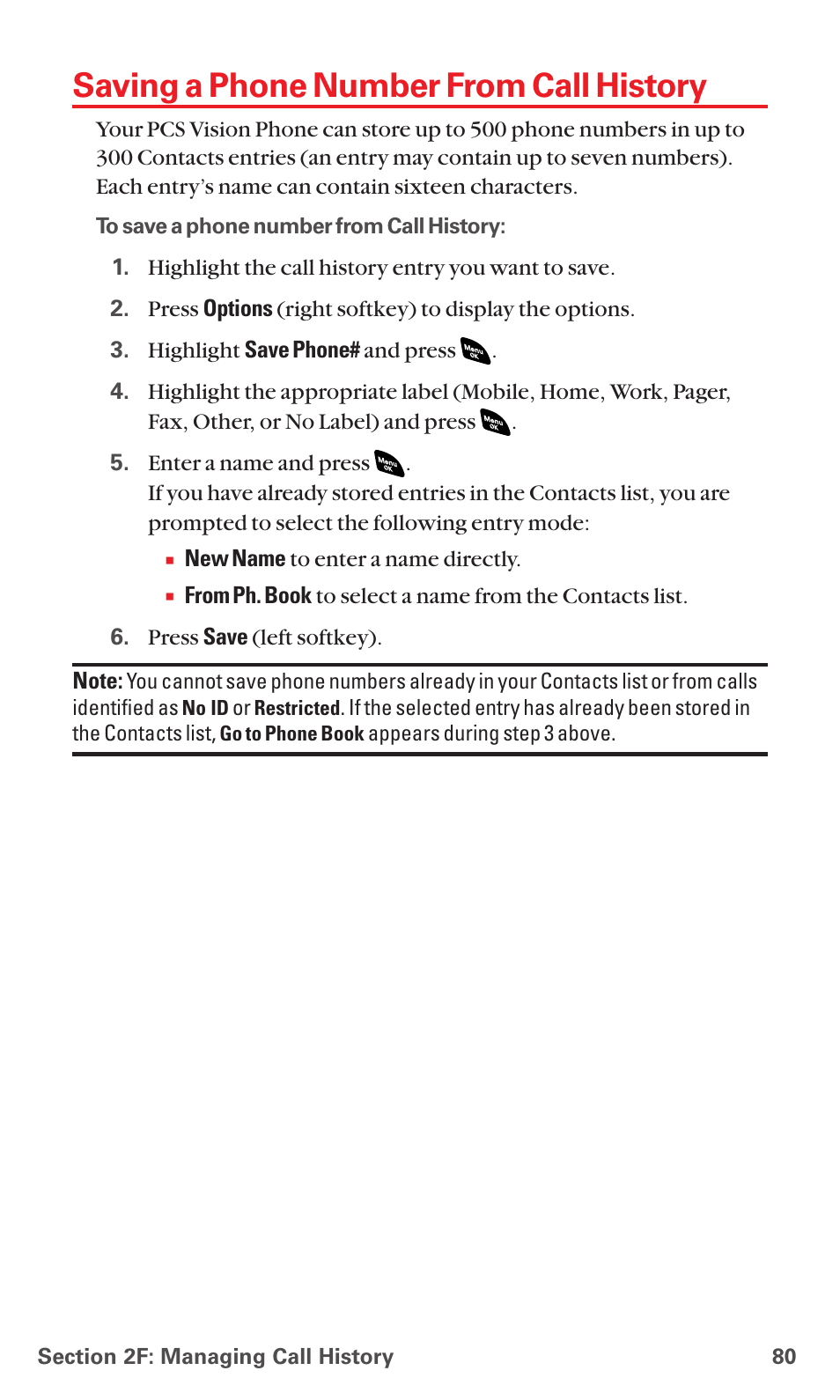 Saving a phone number from call history | Sanyo PCS VISION RL-4920 User Manual | Page 92 / 258