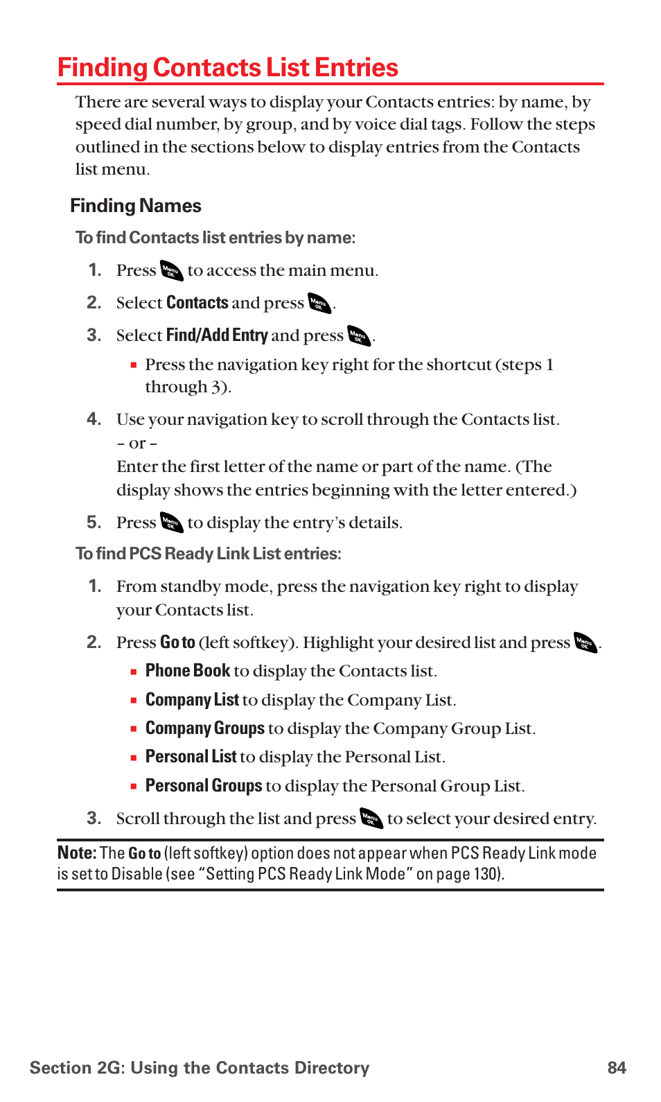 Finding contacts list entries | Sanyo PCS VISION RL-4920 User Manual | Page 96 / 258