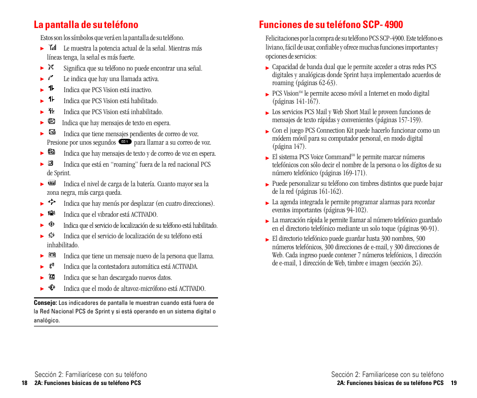 Funciones de su teléfono [mo, La pantalla de su teléfono, Funciones de su teléfono [modelo scp-4900 | Funciones de su teléfono scp- 4900 | Sanyo SCP 4900 User Manual | Page 116 / 202