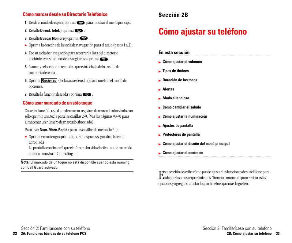 Cómo cambiar el saludo, Cómo cambiar la duración de, Modo silencioso | Cómo cambiar la duración de la iluminación, Cómo ajustar su teléfono, Sección 2b | Sanyo SCP 4900 User Manual | Page 123 / 202