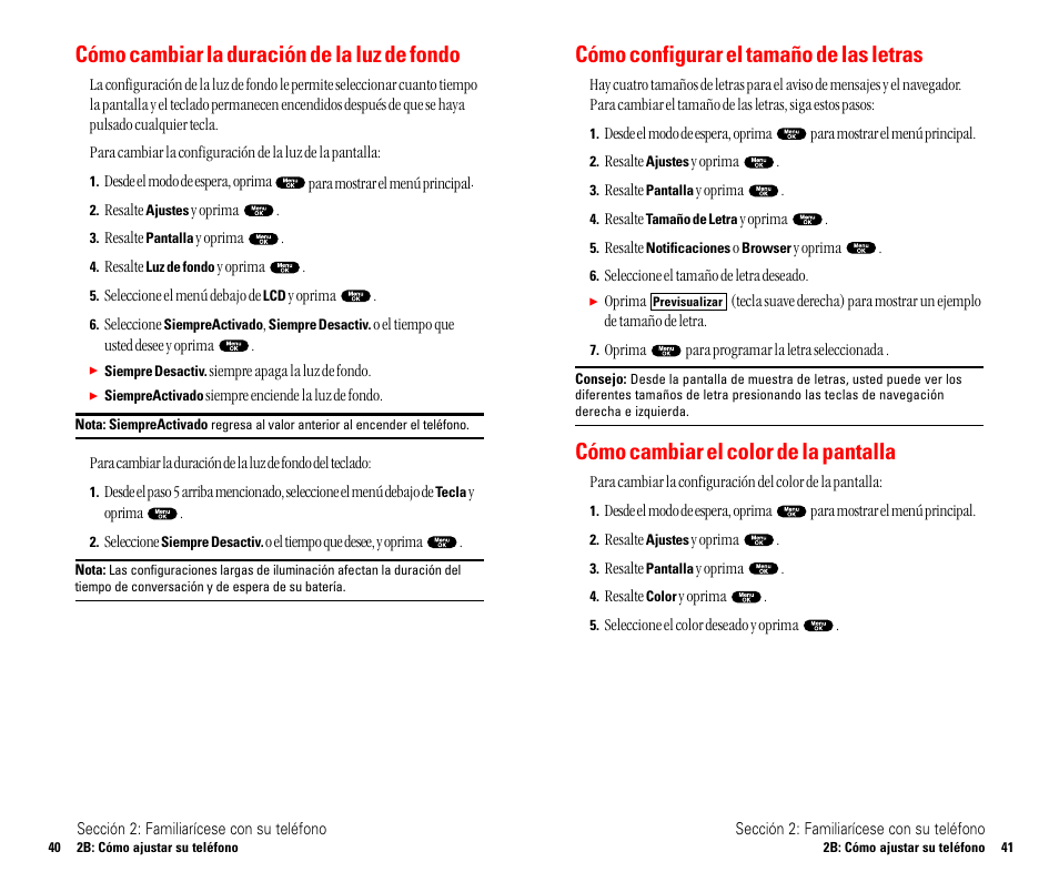 Pcs vision, Servicios pcs vision, Cómo configurar el tamaño de las letras | Cómo cambiar el color de la pantalla, Cómo cambiar la duración de la luz de fondo | Sanyo SCP 4900 User Manual | Page 127 / 202