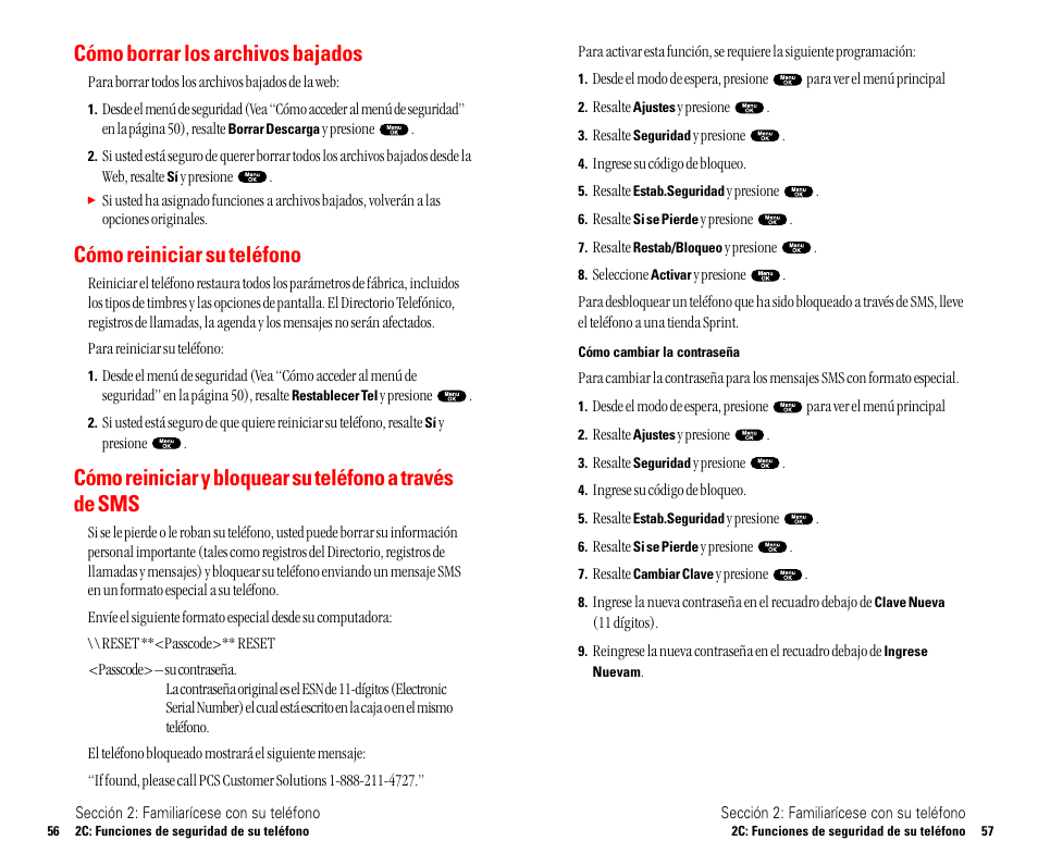 Registro de llamadas, Cómo borrar los registros, Cómo anteponer números a un registro de llamadas | Cómo borrar los archivos bajados, Cómo reiniciar su teléfono | Sanyo SCP 4900 User Manual | Page 135 / 202