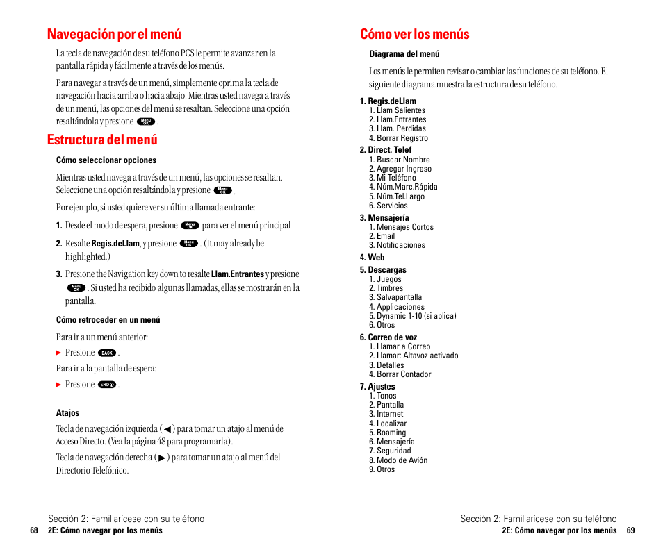 Navegación por el menú, Estructura del menú, Cómo ver los menús | Sanyo SCP 4900 User Manual | Page 141 / 202