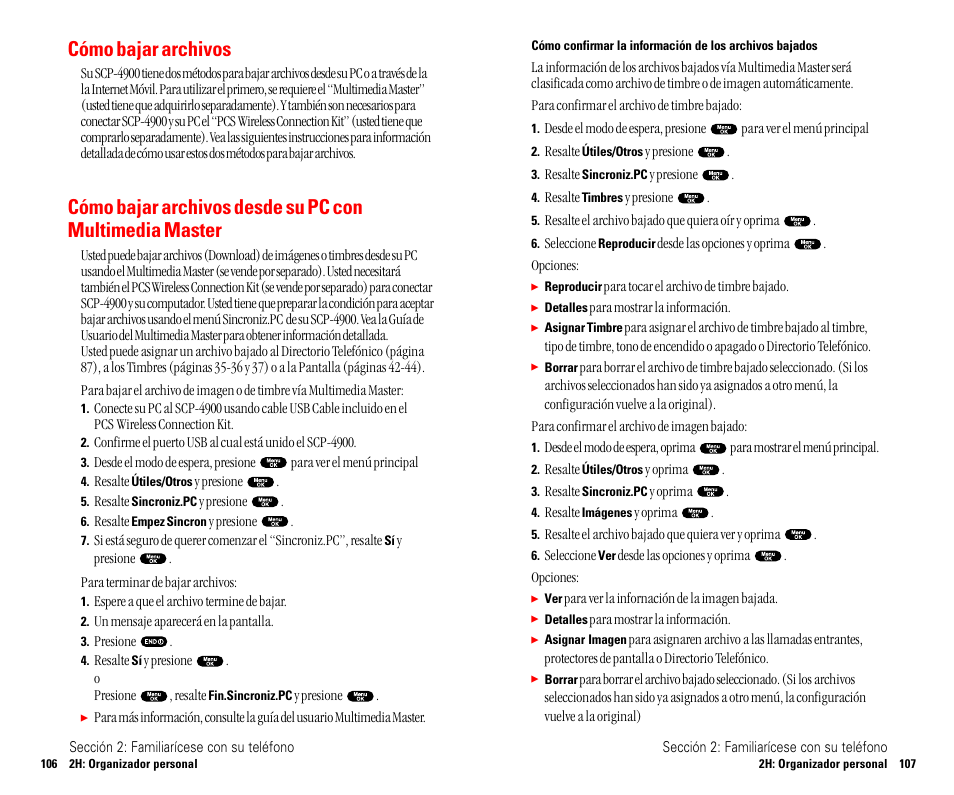 Pcs business connection pers, Pcs vision, Juegos | Pcs business connection personal edition, De pcs vision, Cómo bajar archivos | Sanyo SCP 4900 User Manual | Page 160 / 202