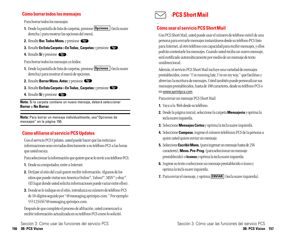 Pcs short mail | Sanyo SCP 4900 User Manual | Page 185 / 202