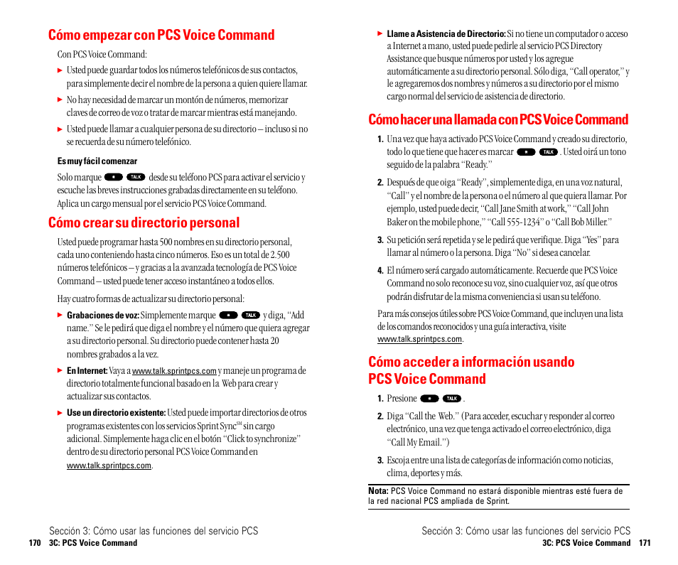 Cómo empezar con pcs voice command, Cómo crear su directorio personal, Cómo hacer una llamada con pcs voice command | Sanyo SCP 4900 User Manual | Page 192 / 202