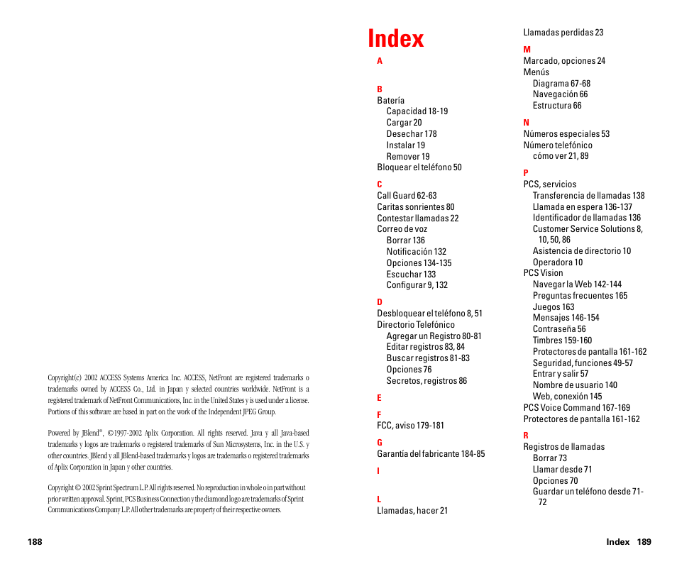 Index | Sanyo SCP 4900 User Manual | Page 201 / 202