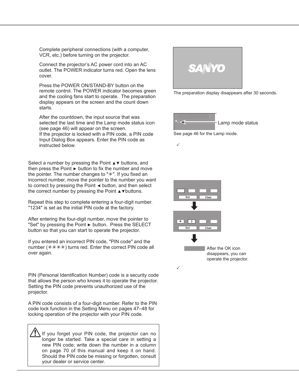 Basic operation, Turning on the projector, Turnin� on the projector | Sanyo PLC-WXE45 User Manual | Page 18 / 71