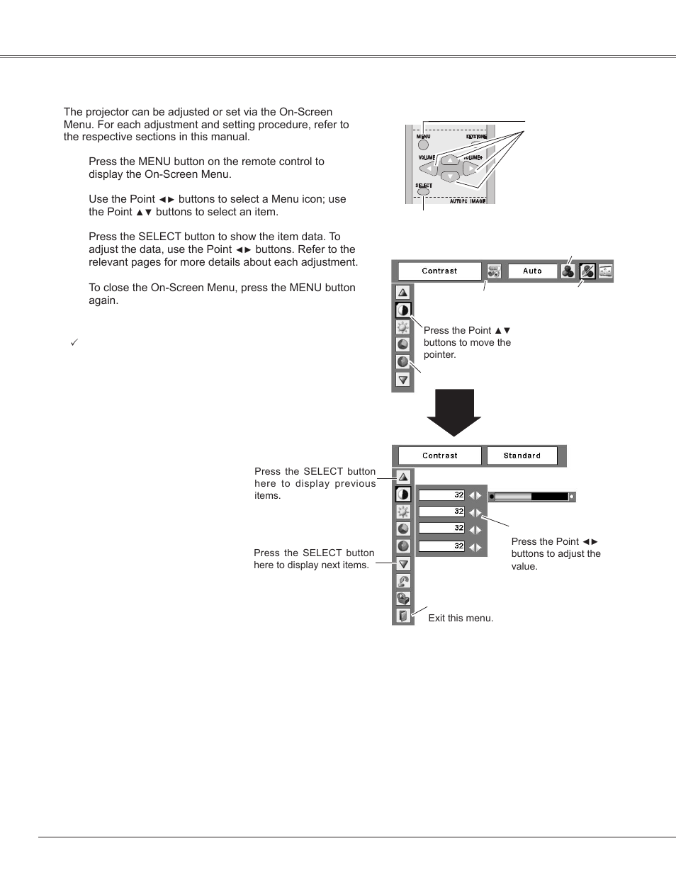 How to operate the on-screen menu, Basic operation | Sanyo PLC-WXE45 User Manual | Page 20 / 71