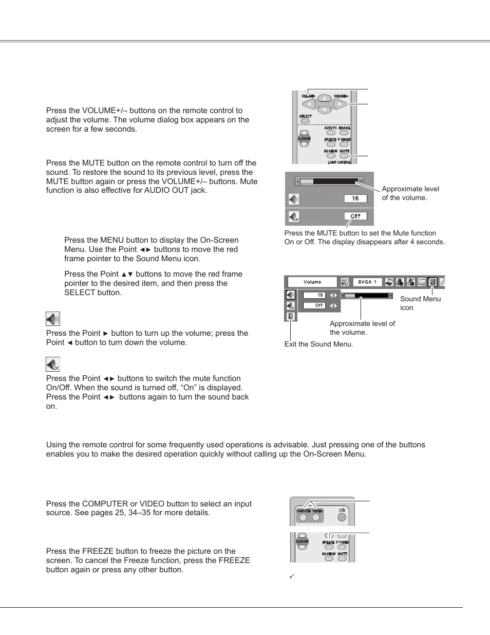 Sound adjustment, Remote control operation, Basic operation | Sanyo PLC-WXE45 User Manual | Page 23 / 71