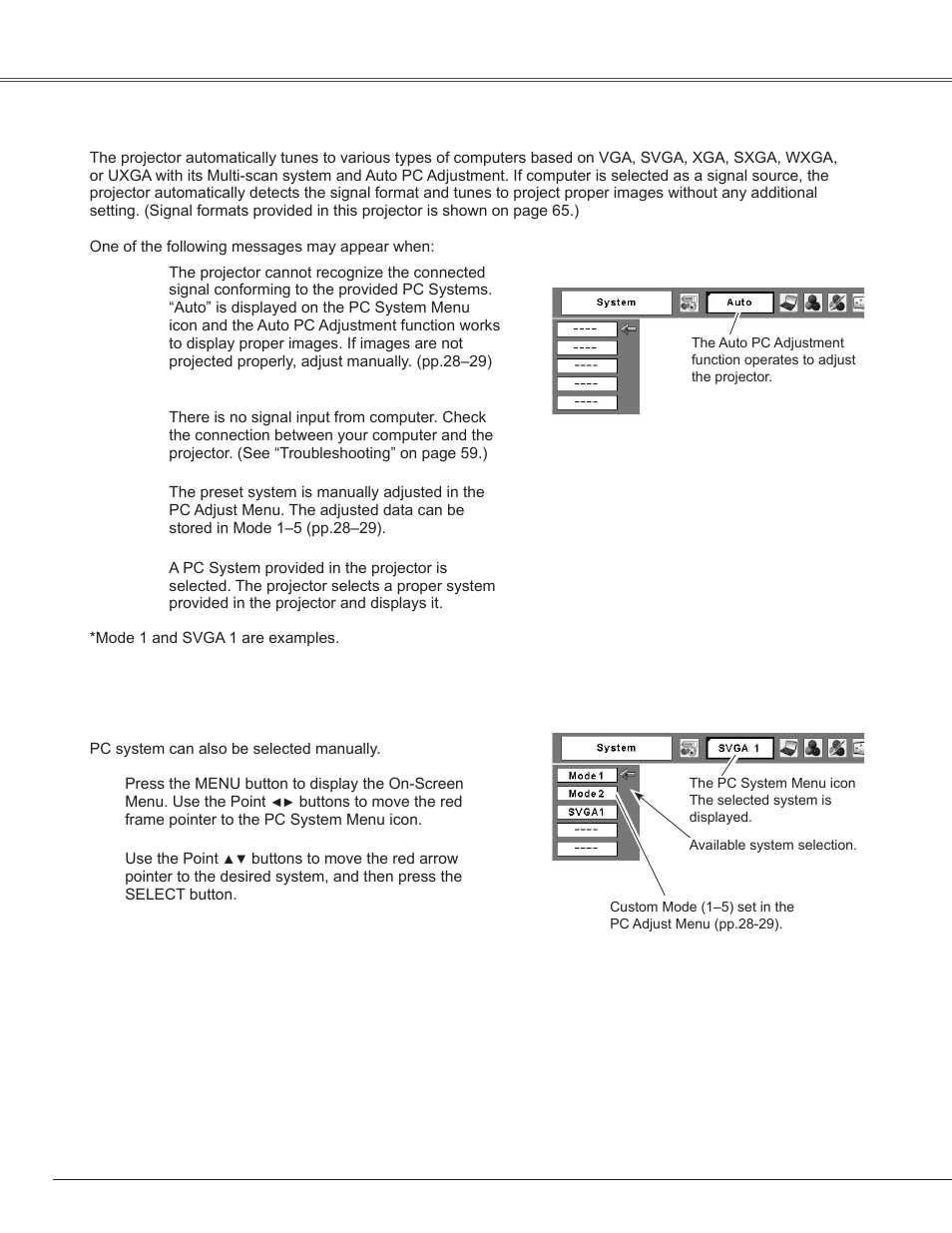 Computer system selection, Computer input | Sanyo PLC-WXE45 User Manual | Page 26 / 71