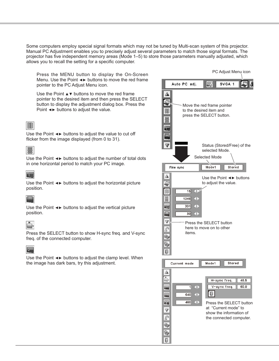 Manual pc adjustment, Computer input | Sanyo PLC-WXE45 User Manual | Page 28 / 71