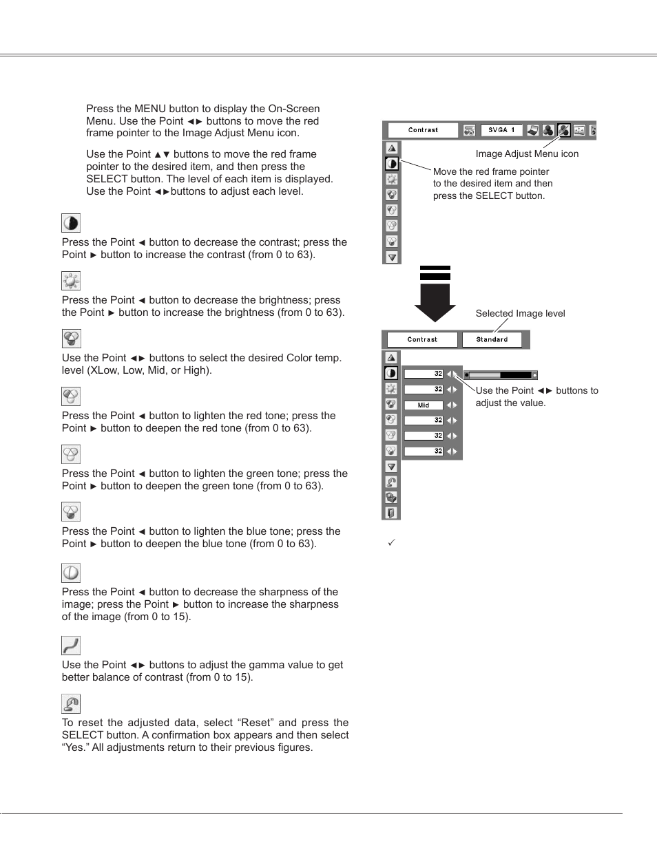 Image level adjustment, Ima�e level adjustment, Computer input | Sanyo PLC-WXE45 User Manual | Page 31 / 71