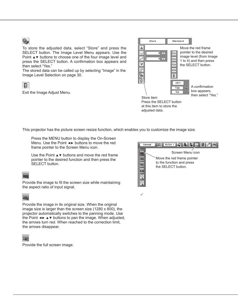 Screen size adjustment, Computer input | Sanyo PLC-WXE45 User Manual | Page 32 / 71