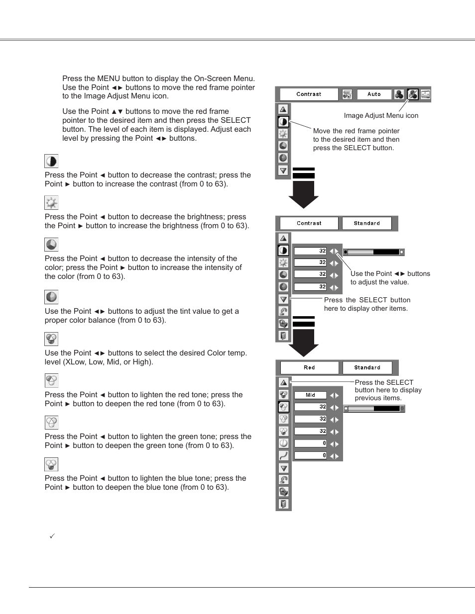 Image level adjustment, Ima�e level adjustment, Video input | Sanyo PLC-WXE45 User Manual | Page 38 / 71