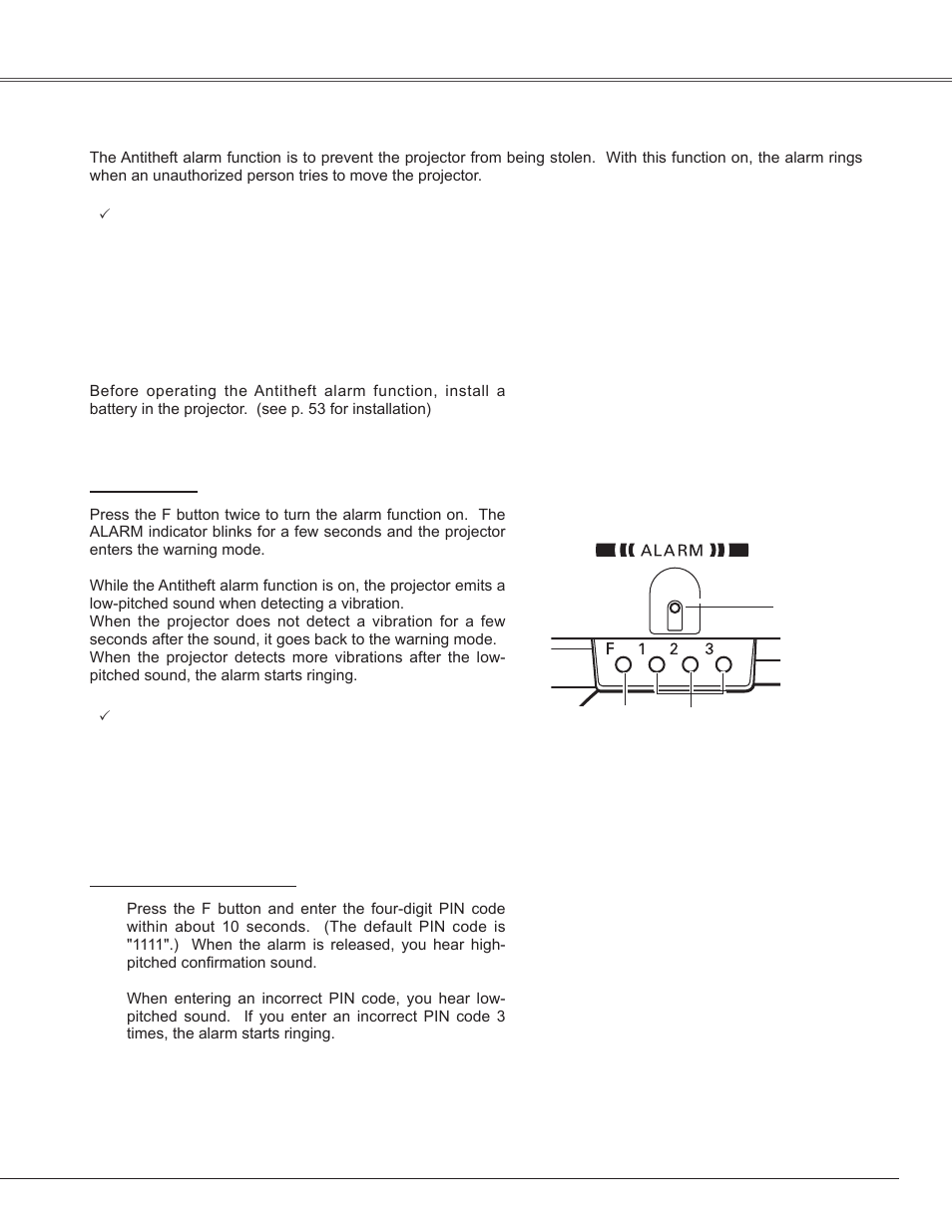 Antitheft alarm function, How to use the antitheft alarm function | Sanyo PLC-WXE45 User Manual | Page 51 / 71