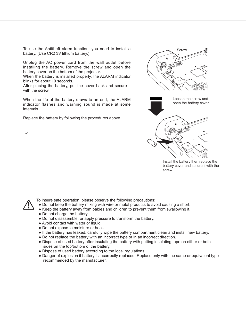 Antitheft alarm function | Sanyo PLC-WXE45 User Manual | Page 53 / 71