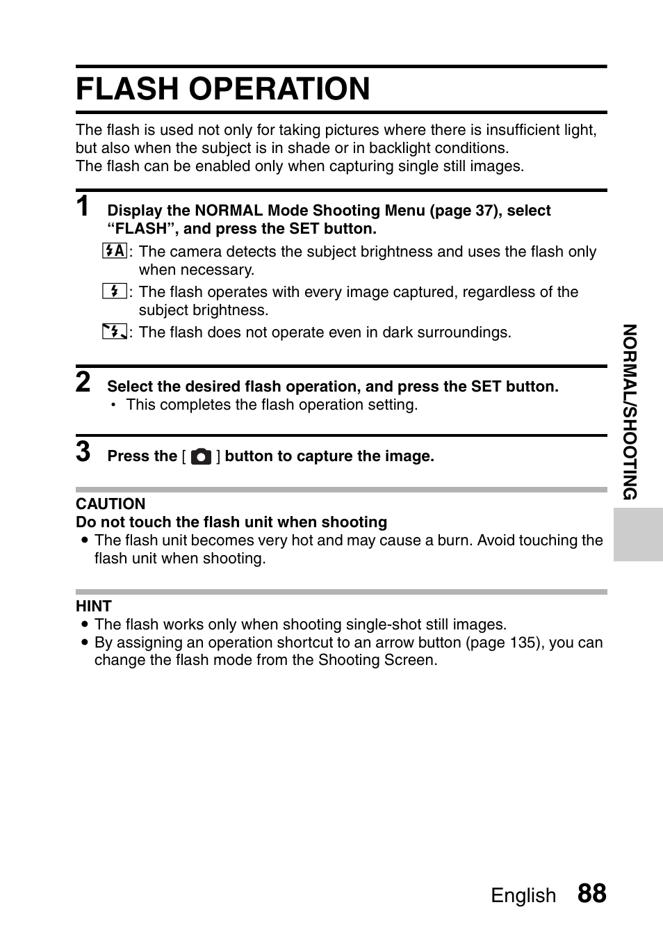 Flash operation | Sanyo Xacti VPC-E2 User Manual | Page 105 / 215