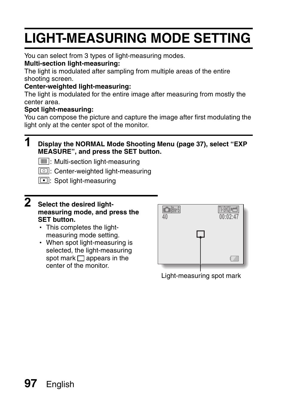 Light-measuring mode setting | Sanyo Xacti VPC-E2 User Manual | Page 114 / 215