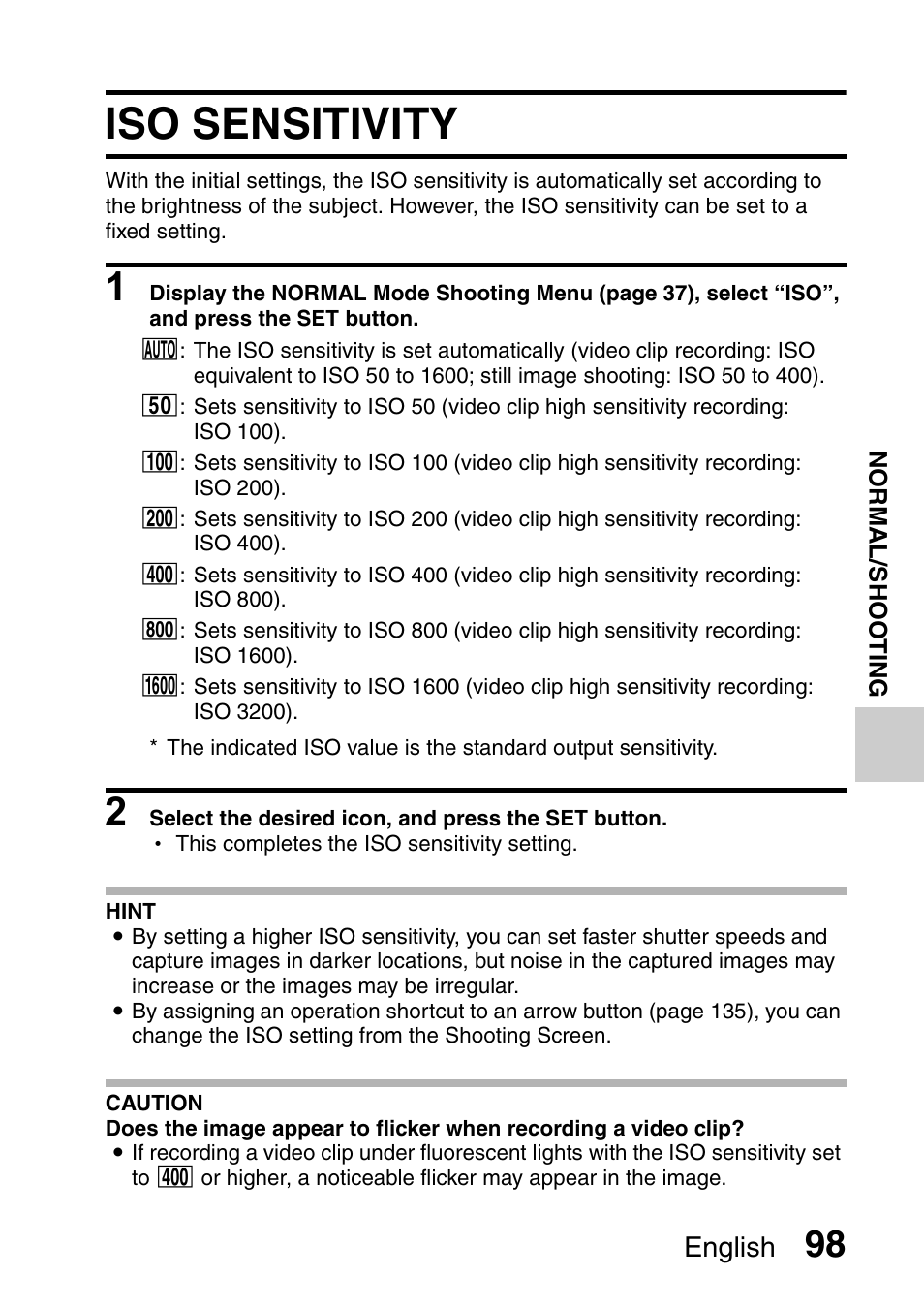 Iso sensitivity, English | Sanyo Xacti VPC-E2 User Manual | Page 115 / 215