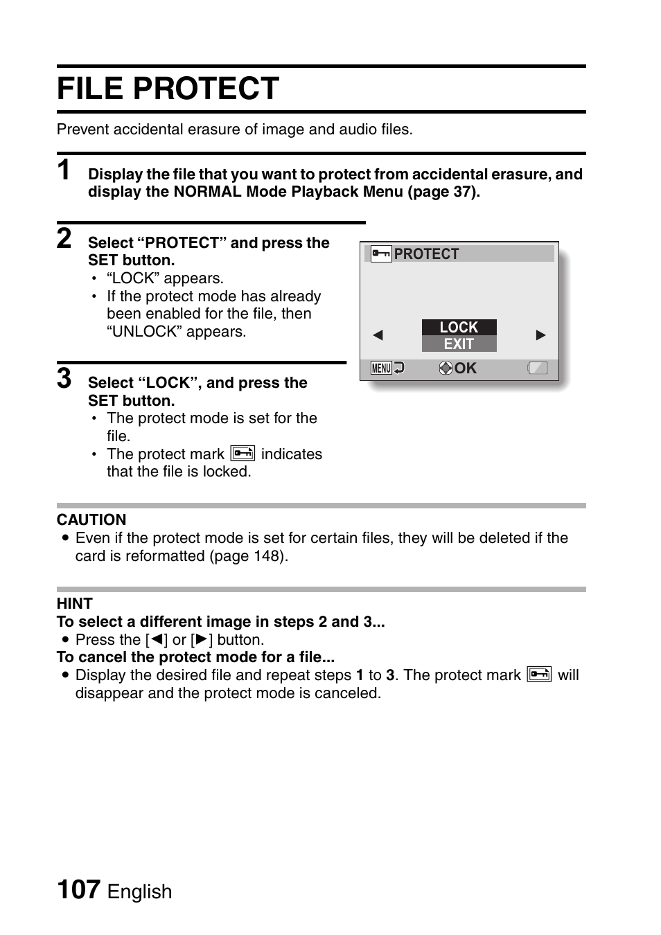 File protect | Sanyo Xacti VPC-E2 User Manual | Page 124 / 215
