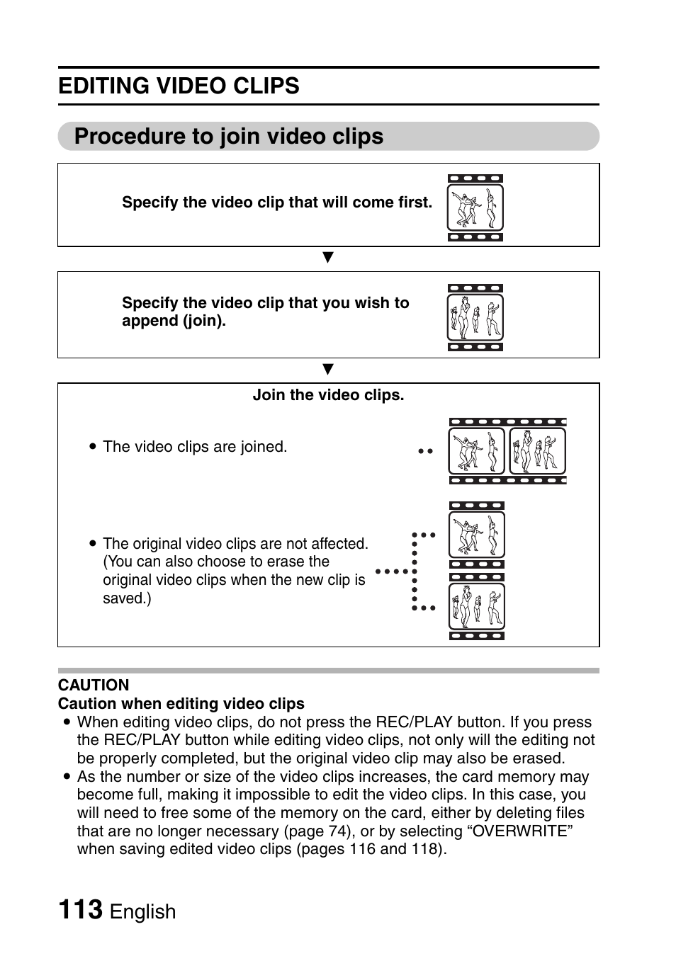 Editing video clips procedure to join video clips, English | Sanyo Xacti VPC-E2 User Manual | Page 130 / 215