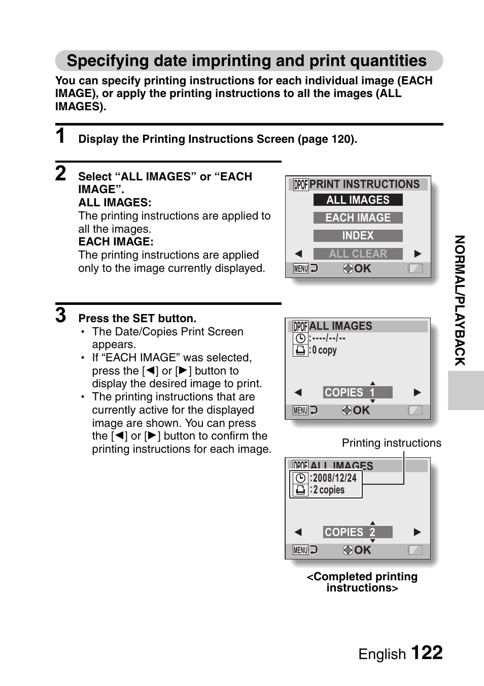 Specifying date imprinting and print quantities, English | Sanyo Xacti VPC-E2 User Manual | Page 139 / 215