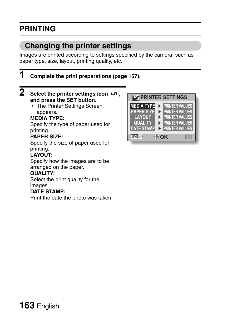 Printing changing the printer settings | Sanyo Xacti VPC-E2 User Manual | Page 180 / 215
