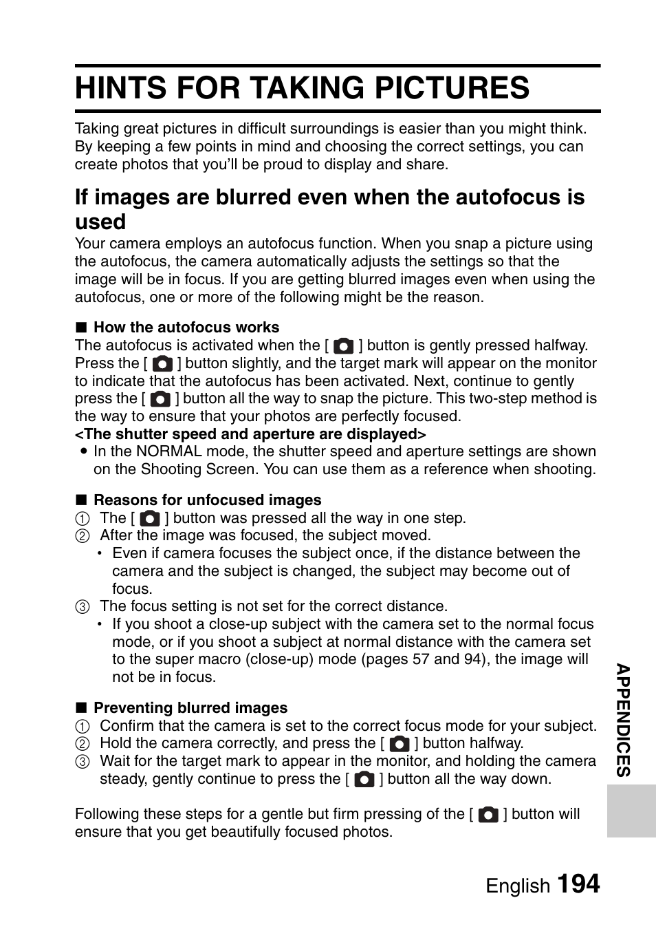 Hints for taking pictures, English | Sanyo Xacti VPC-E2 User Manual | Page 211 / 215
