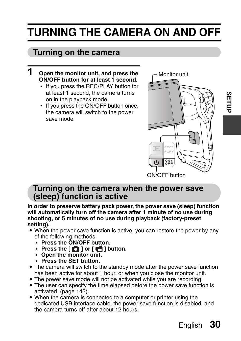 Turning the camera on and off, Turning on the camera, English | Sanyo Xacti VPC-E2 User Manual | Page 47 / 215