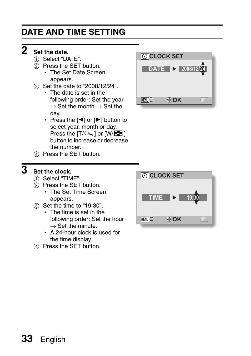 Date and time setting, English | Sanyo Xacti VPC-E2 User Manual | Page 50 / 215