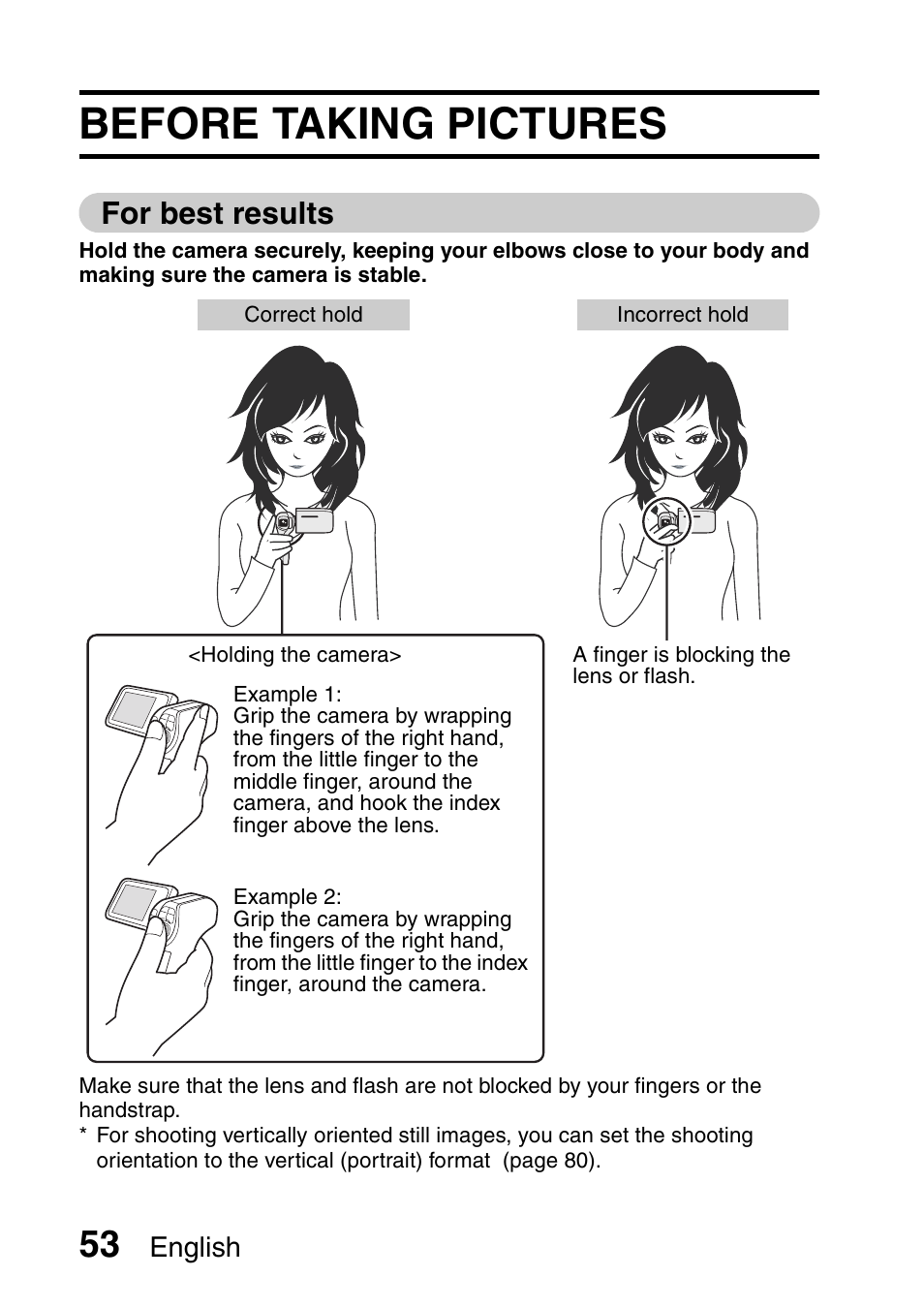 Before taking pictures, For best results, English | Sanyo Xacti VPC-E2 User Manual | Page 70 / 215