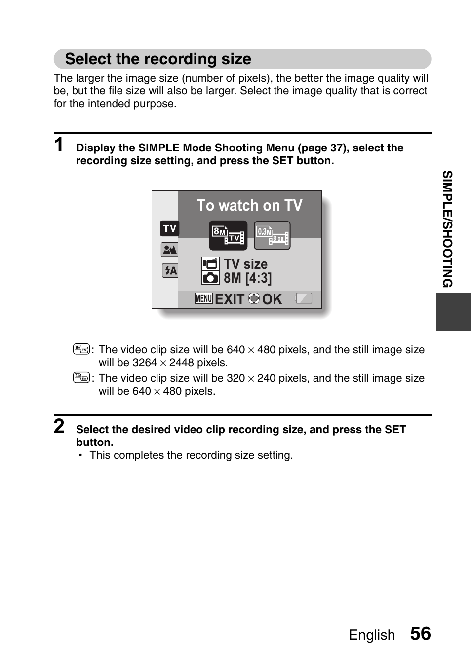 Select the recording size | Sanyo Xacti VPC-E2 User Manual | Page 73 / 215