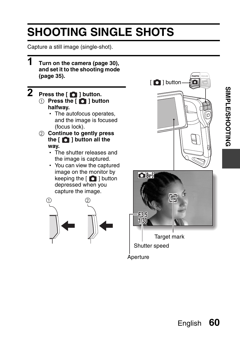 Shooting single shots, English | Sanyo Xacti VPC-E2 User Manual | Page 77 / 215