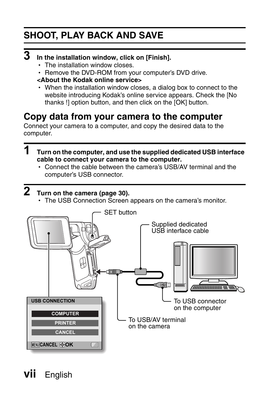 Shoot, play back and save, Copy data from your camera to the computer, English | Sanyo Xacti VPC-E2 User Manual | Page 8 / 215