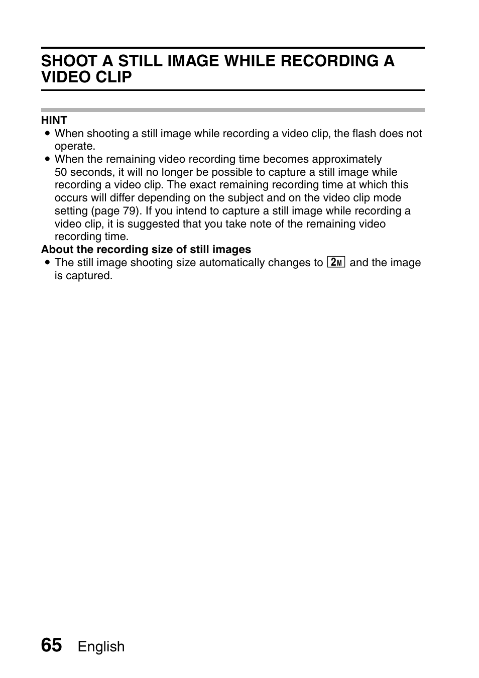 Shoot a still image while recording a video clip, English | Sanyo Xacti VPC-E2 User Manual | Page 82 / 215