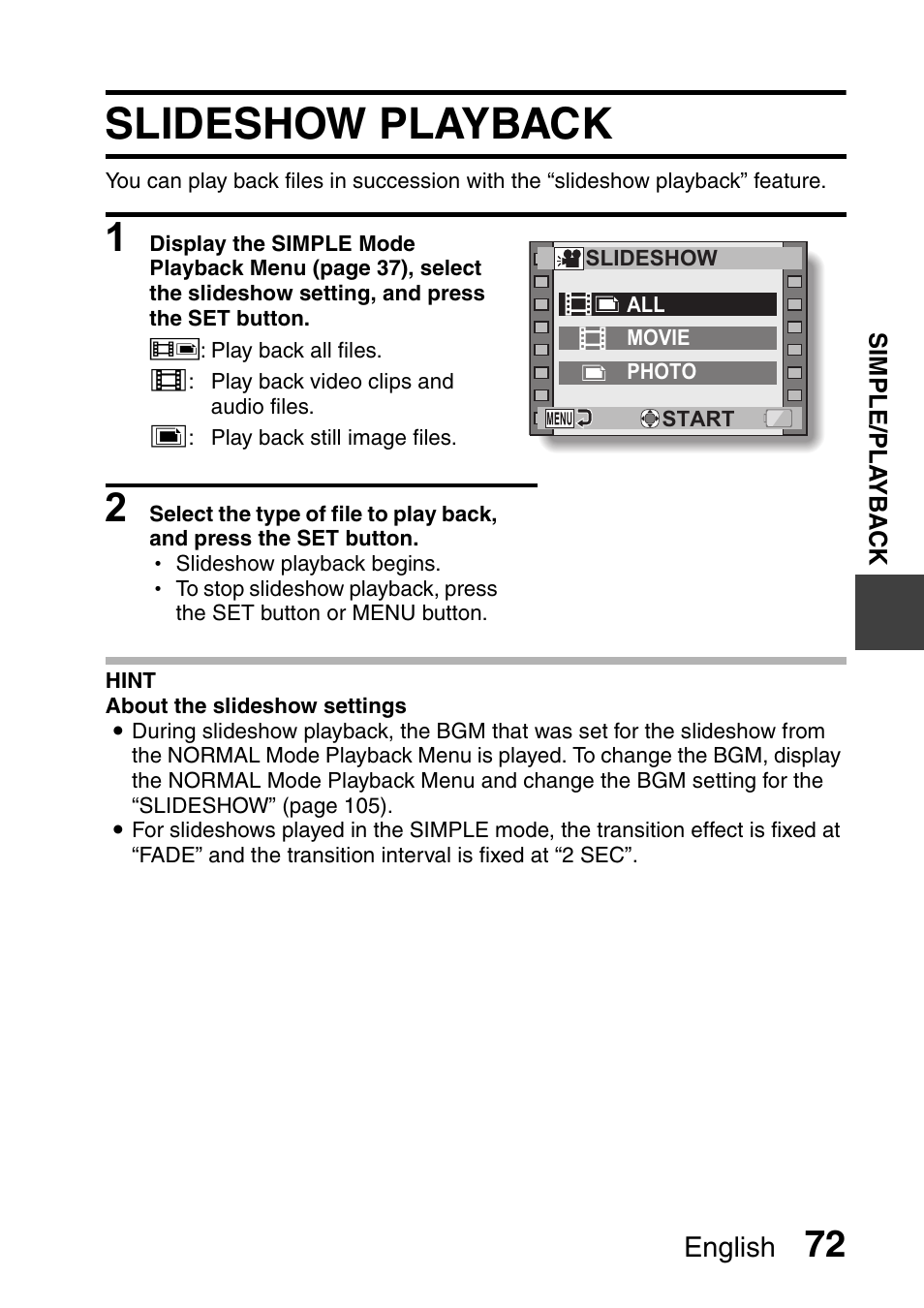 Slideshow playback | Sanyo Xacti VPC-E2 User Manual | Page 89 / 215
