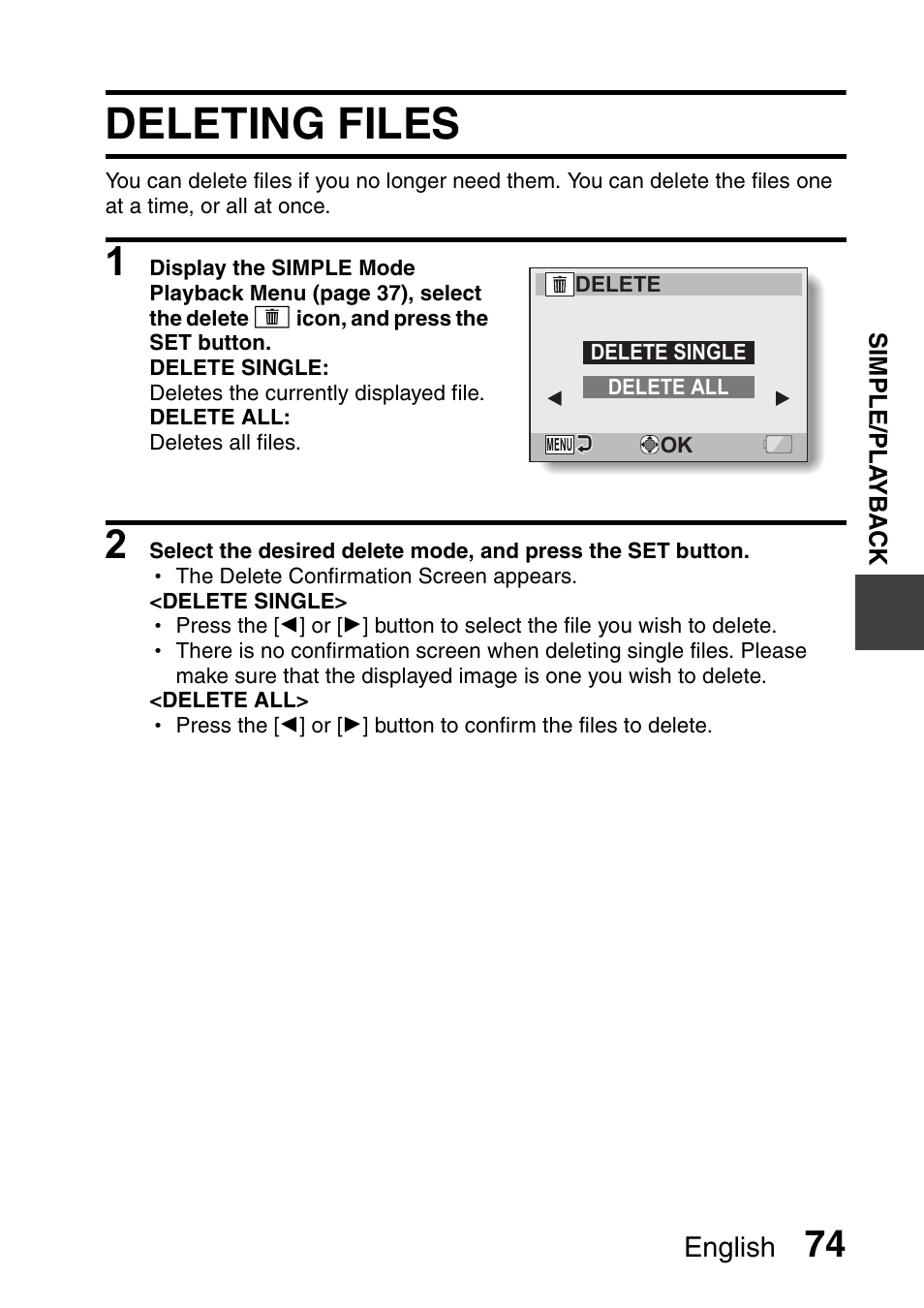 Deleting files | Sanyo Xacti VPC-E2 User Manual | Page 91 / 215