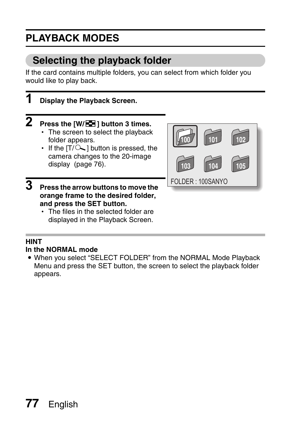 Playback modes selecting the playback folder | Sanyo Xacti VPC-E2 User Manual | Page 94 / 215