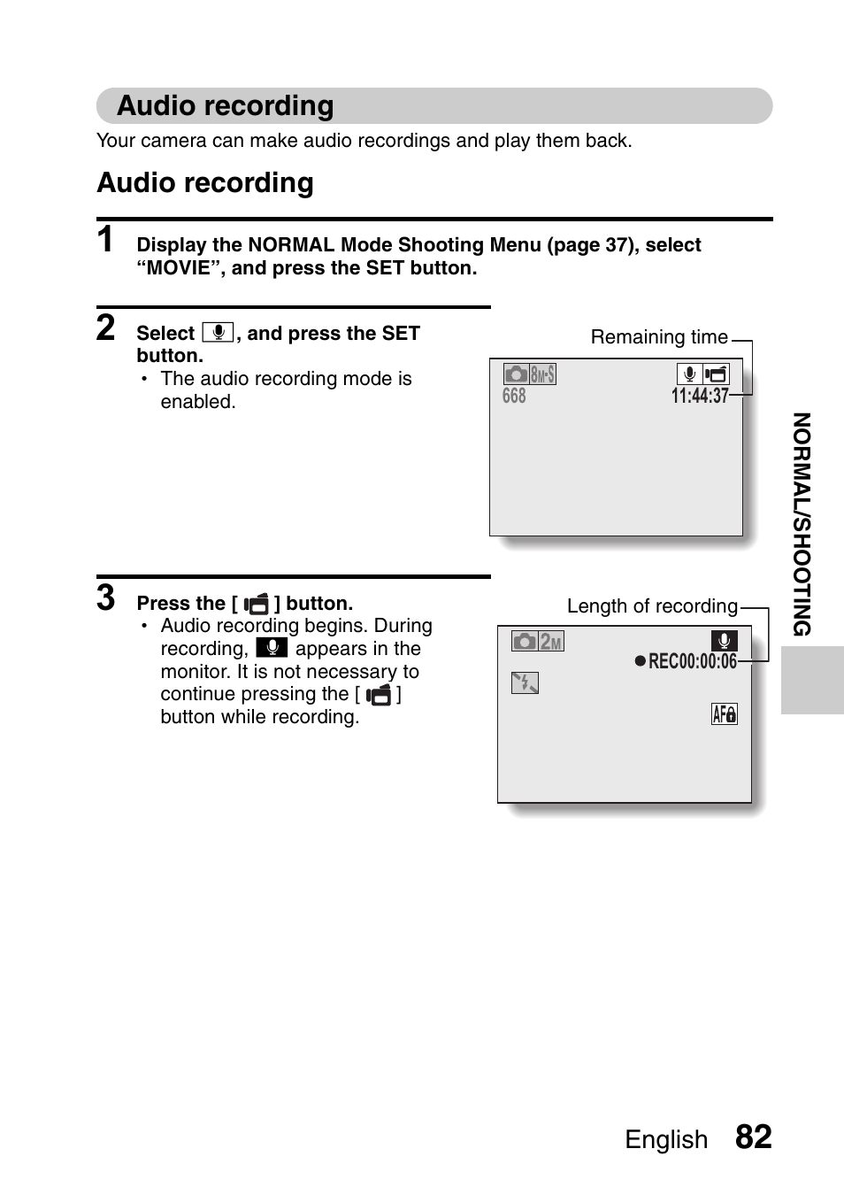 Audio recording | Sanyo Xacti VPC-E2 User Manual | Page 99 / 215