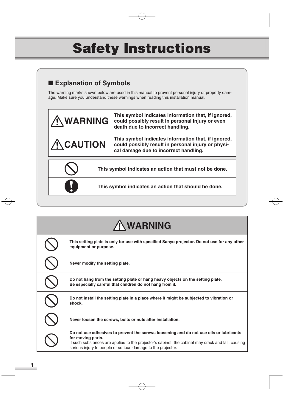 Safety instructions, Warning, Caution | Sanyo POA-CH-EX06 User Manual | Page 2 / 12