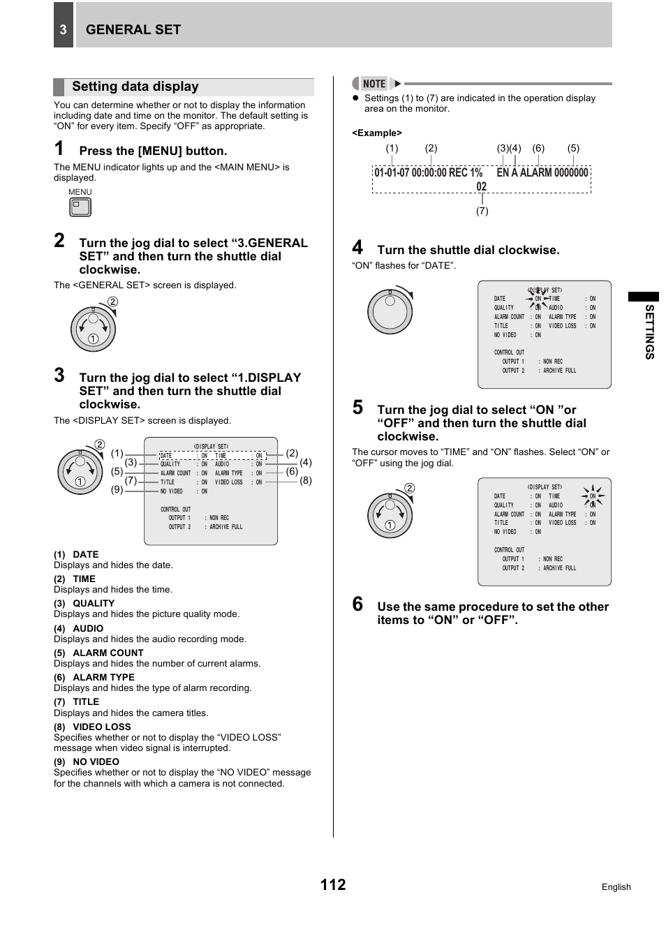 General set 3, Setting data display | Sanyo DSR-5716P User Manual | Page 113 / 236