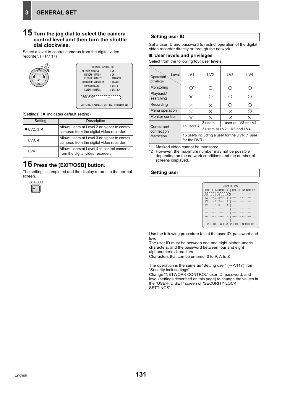General set 3, Press the [exit/osd] button | Sanyo DSR-5716P User Manual | Page 132 / 236