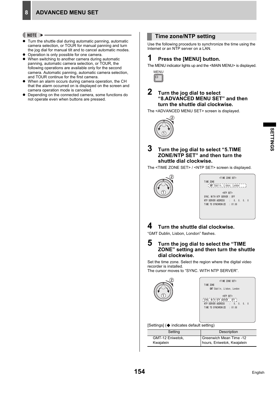 Advanced menu set 8, Time zone/ntp setting | Sanyo DSR-5716P User Manual | Page 155 / 236