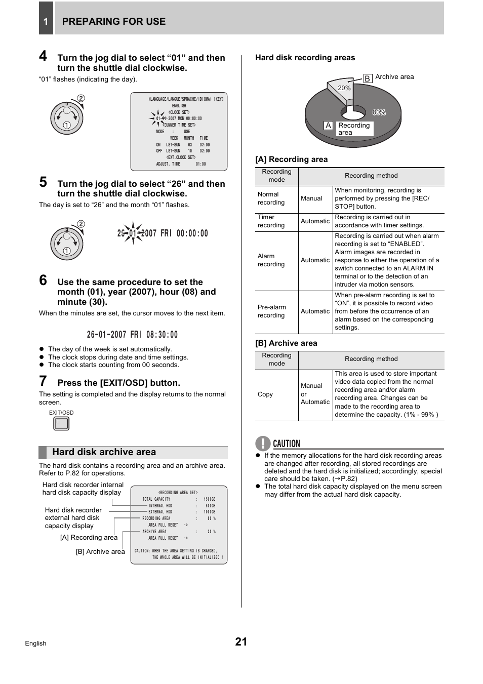 Preparing for use 1, Hard disk archive area | Sanyo DSR-5716P User Manual | Page 22 / 236