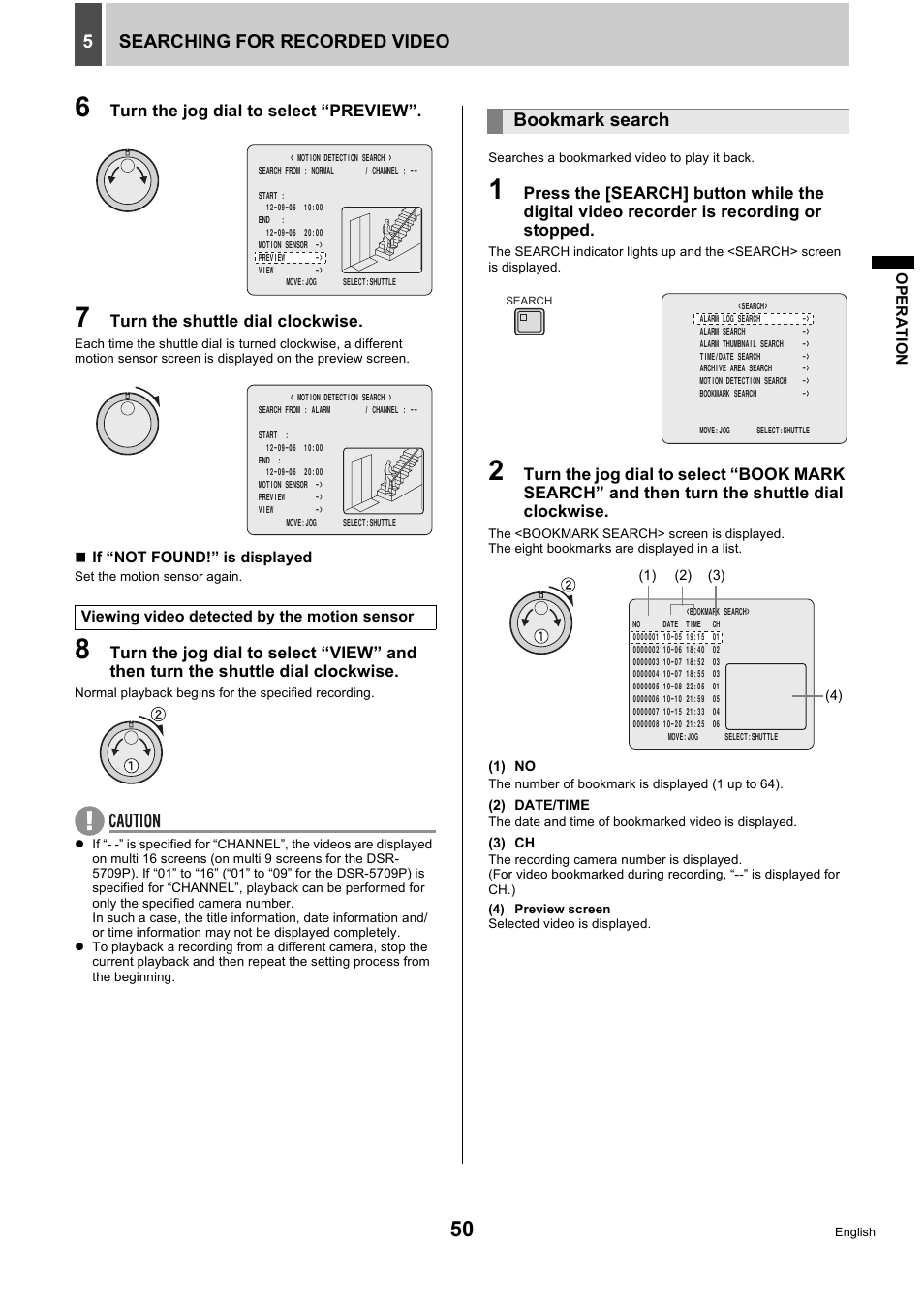 Searching for recorded video 5, Bookmark search | Sanyo DSR-5716P User Manual | Page 51 / 236