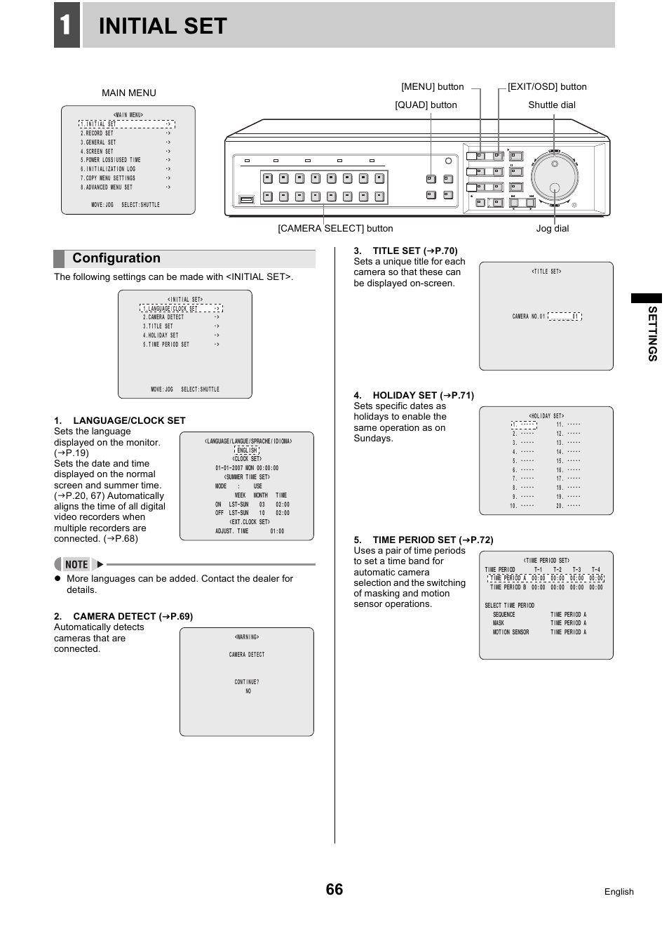 Initial set, Configuration | Sanyo DSR-5716P User Manual | Page 67 / 236