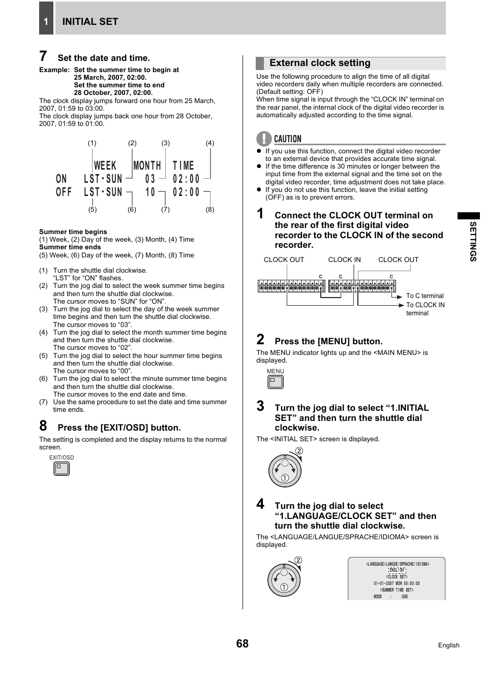 Initial set 1, External clock setting | Sanyo DSR-5716P User Manual | Page 69 / 236